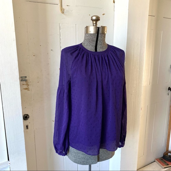Michael Kors Purple Shimmer Cut Swiss Dot Peasant Top - Picture 8 of 15